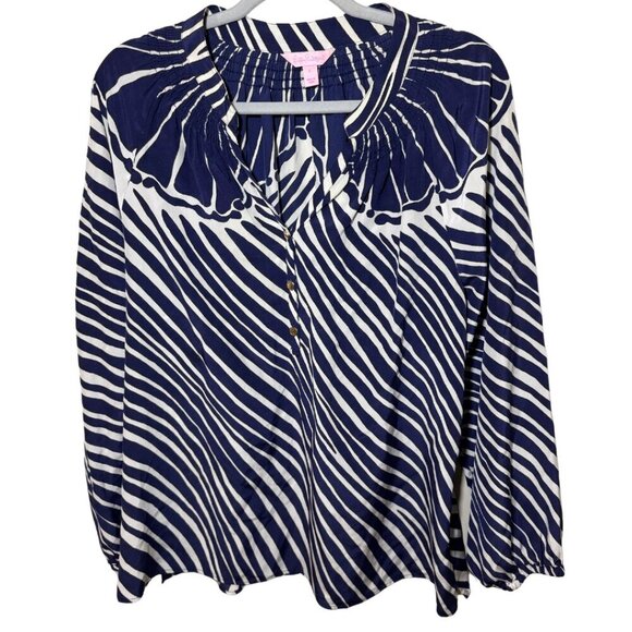 Lilly Pulitzer Elsa Shimmy Shell Stripe Silk Top Size L - Picture 1 of 5